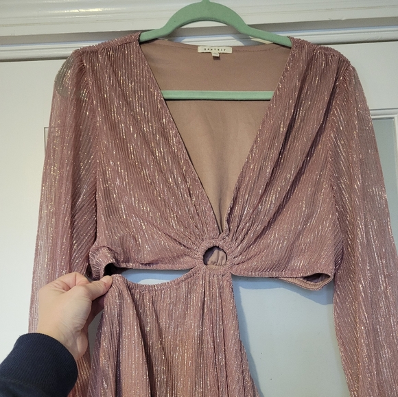 Pink sparkle long sleeve v-neck maxi dress, size L - Picture 6 of 6